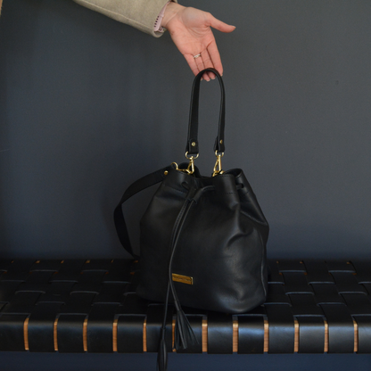 The Leather Drawstring Bag - Black