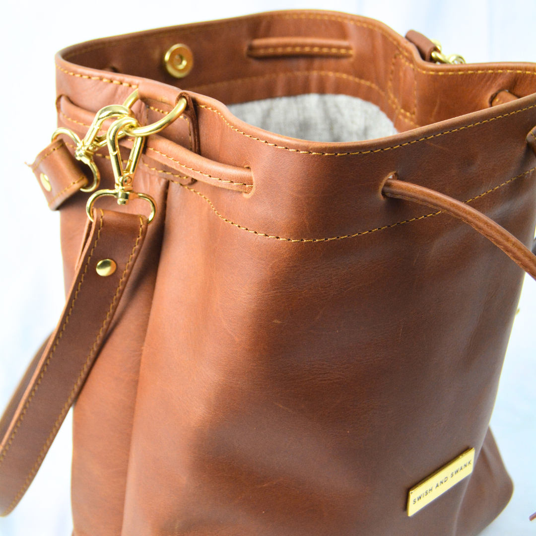 The Leather Drawstring Bag- Warm Tan