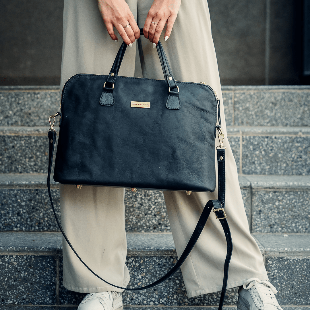 Ladies Slim Leather Briefcase - SWISH AND SWANK