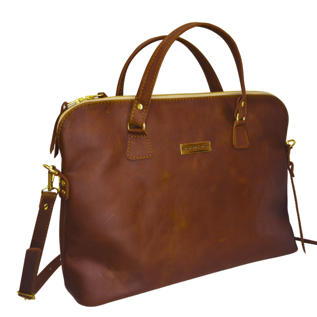Ladies Slim Leather Briefcase - SWISH AND SWANK