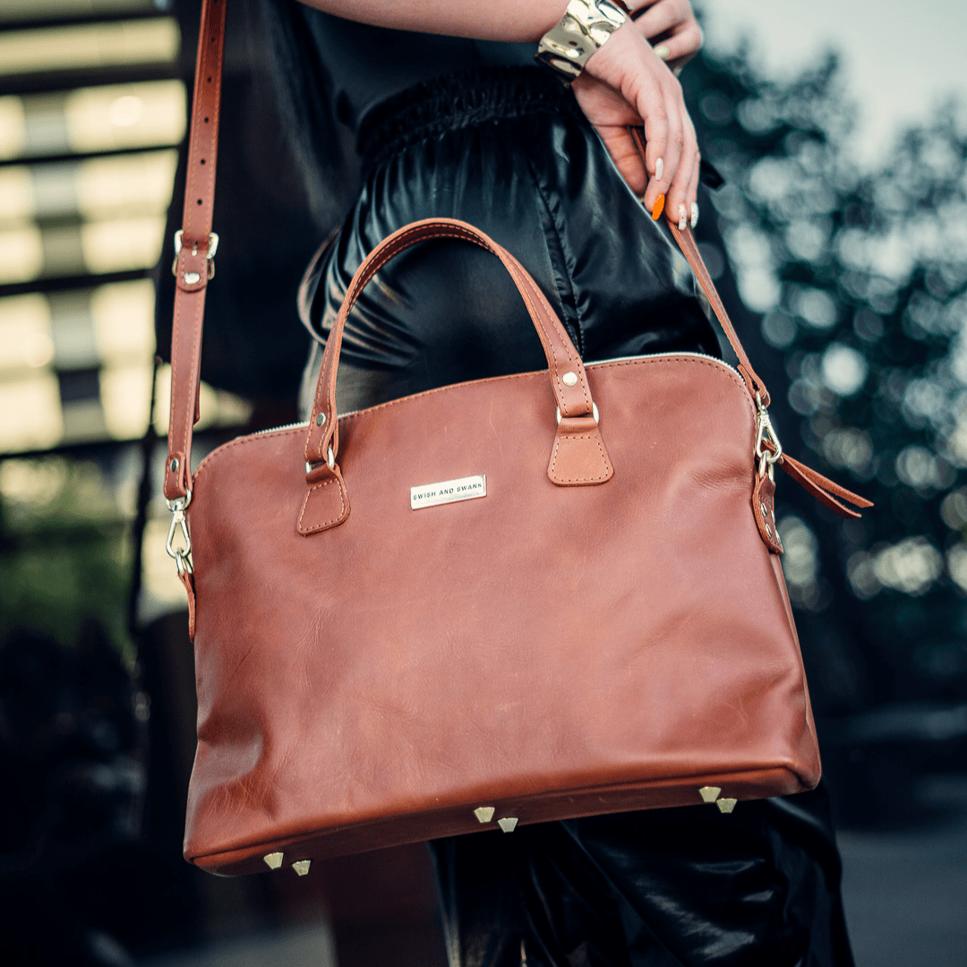 Ladies Slim Leather Briefcase - SWISH AND SWANK