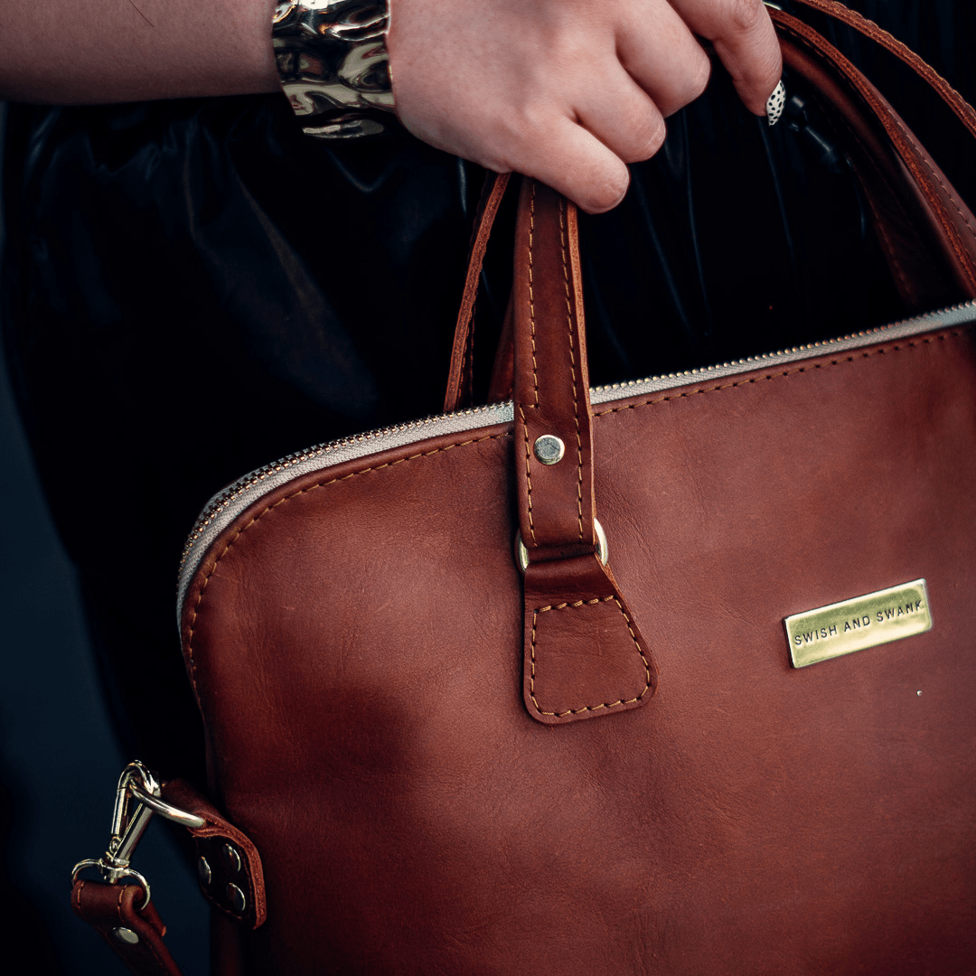 Ladies Slim Leather Briefcase - SWISH AND SWANK