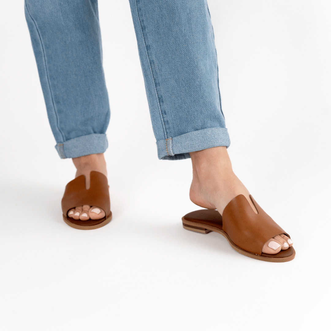 Peep Toe Leather Mule - SWISH AND SWANK