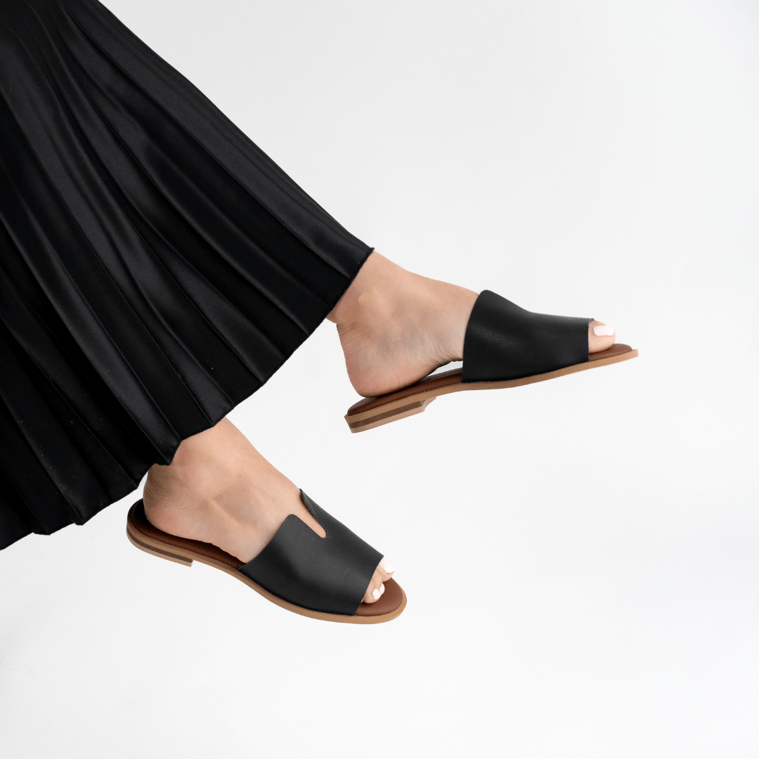 Peep Toe Leather Mule - SWISH AND SWANK