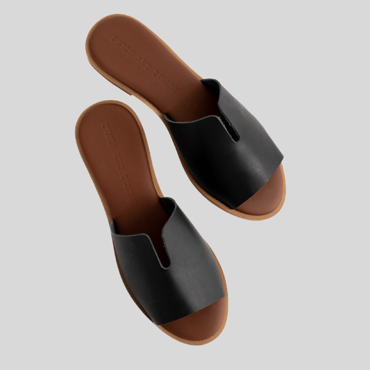 Peep Toe Leather Mule - SWISH AND SWANK