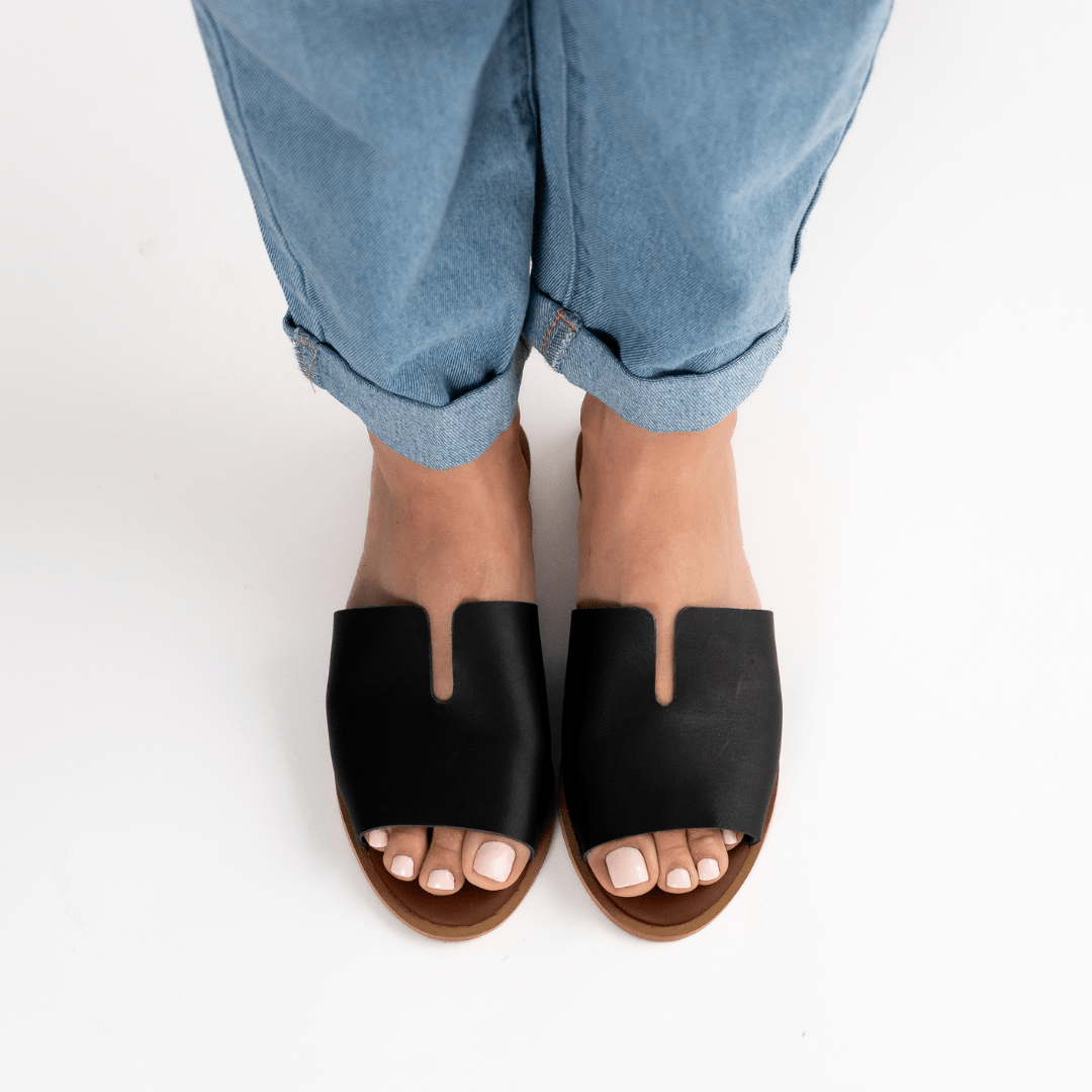 Peep Toe Leather Mule - SWISH AND SWANK