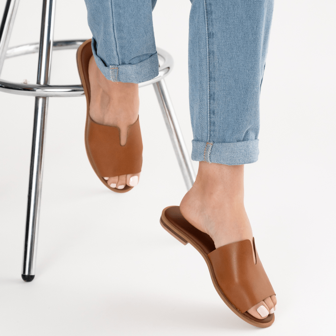 Peep Toe Leather Mule - SWISH AND SWANK