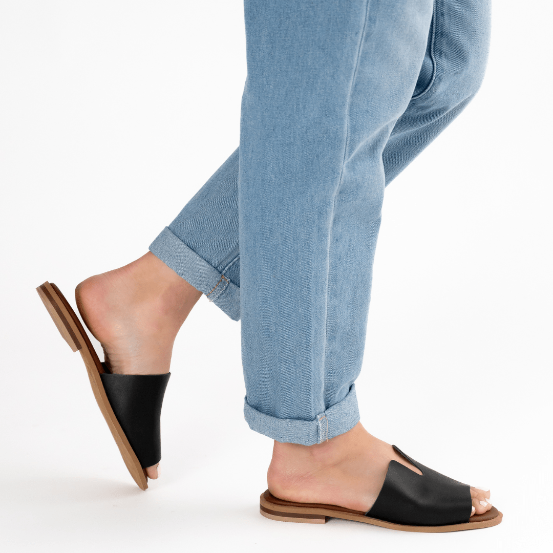 Peep Toe Leather Mule - SWISH AND SWANK