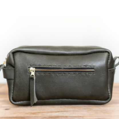Unisex Genuine Leather Toiletry Bag Olive