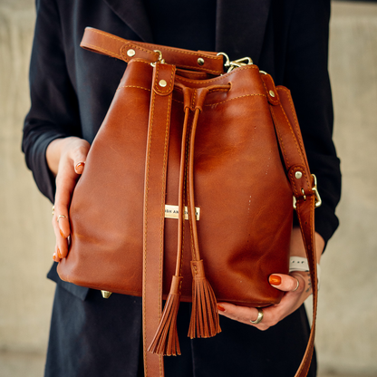 The Leather Drawstring Bag- Warm Tan