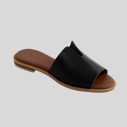 Peep Toe Mule - Black Leather