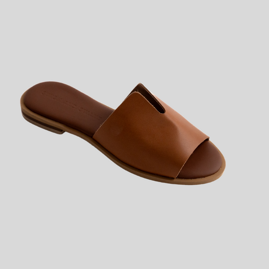 Peep Toe Mule - Tan Leather