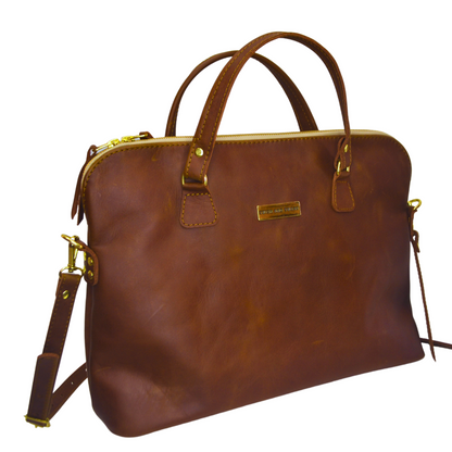 The Covet Ladies Leather Briefcase - Warm Tan