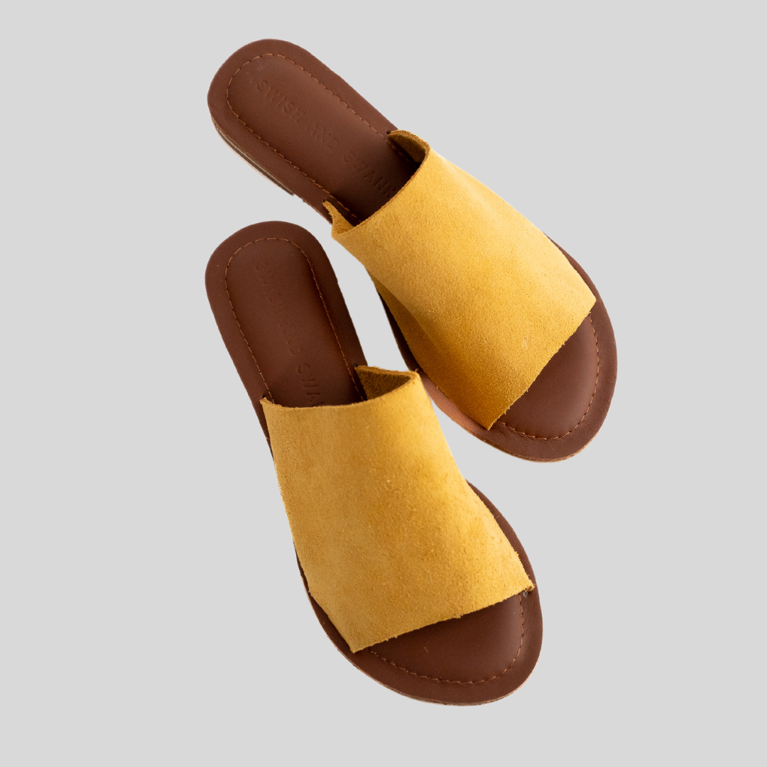 Wide Strap Sandal - Mustard Suede