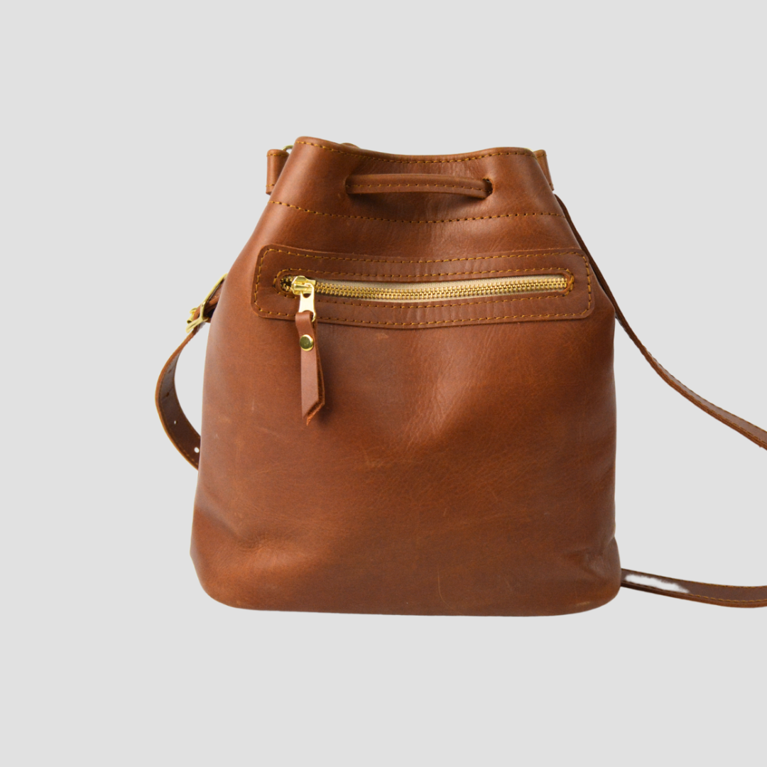 The Leather Drawstring Bag- Warm Tan