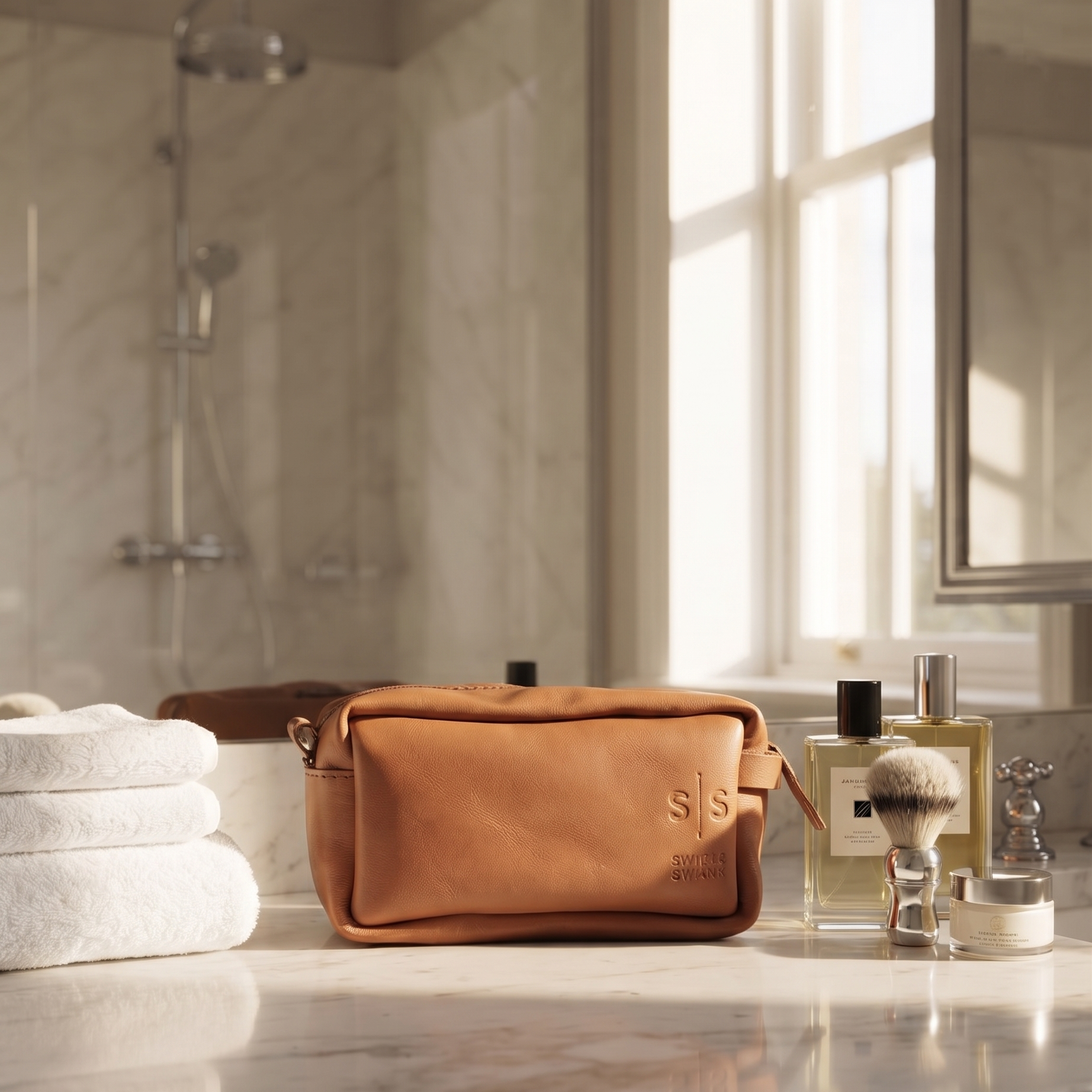 Unisex Leather Toiletry Bag