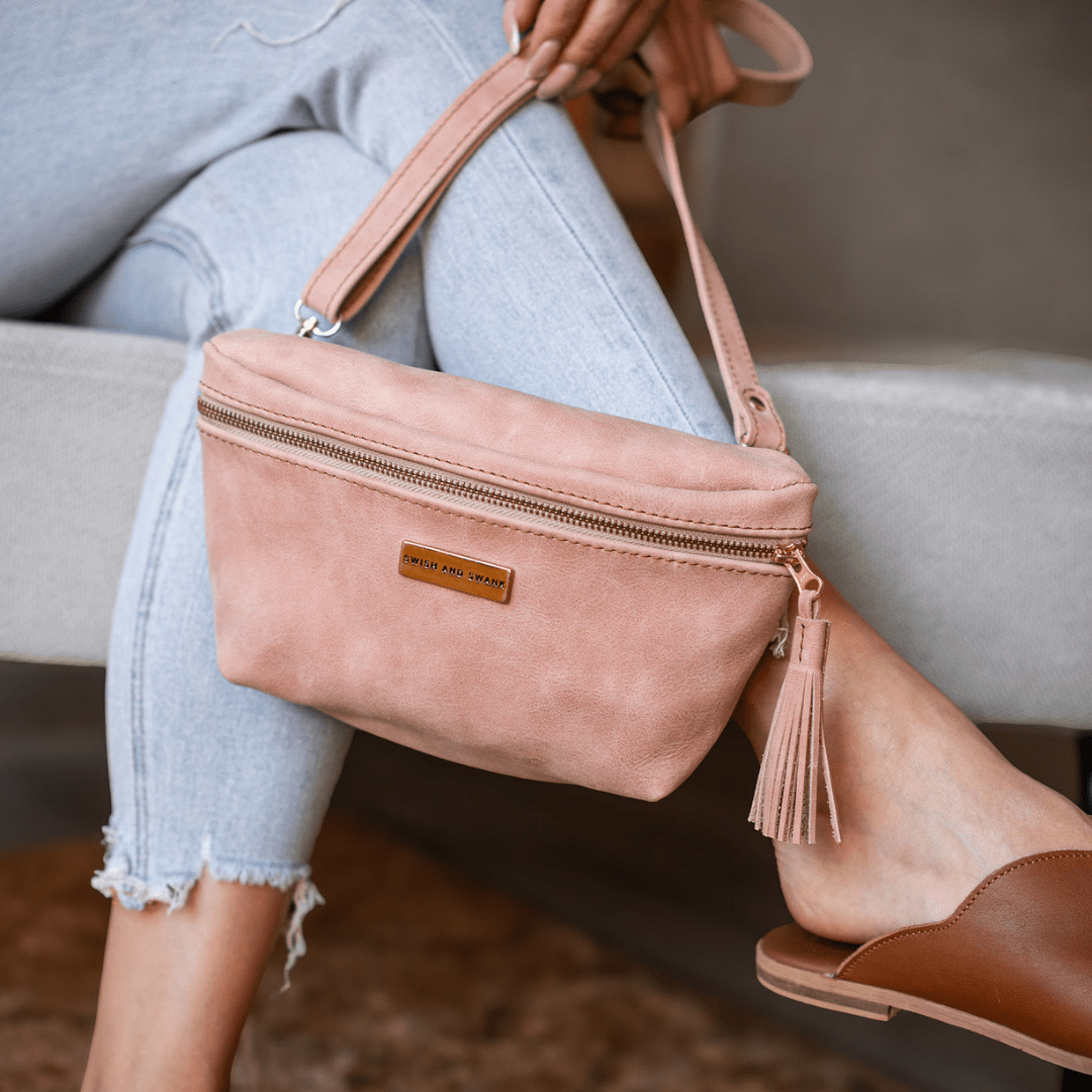 Genuine Leather Belt Bag - Dusty Pink - Stock on hand - SWISH AND SWANK