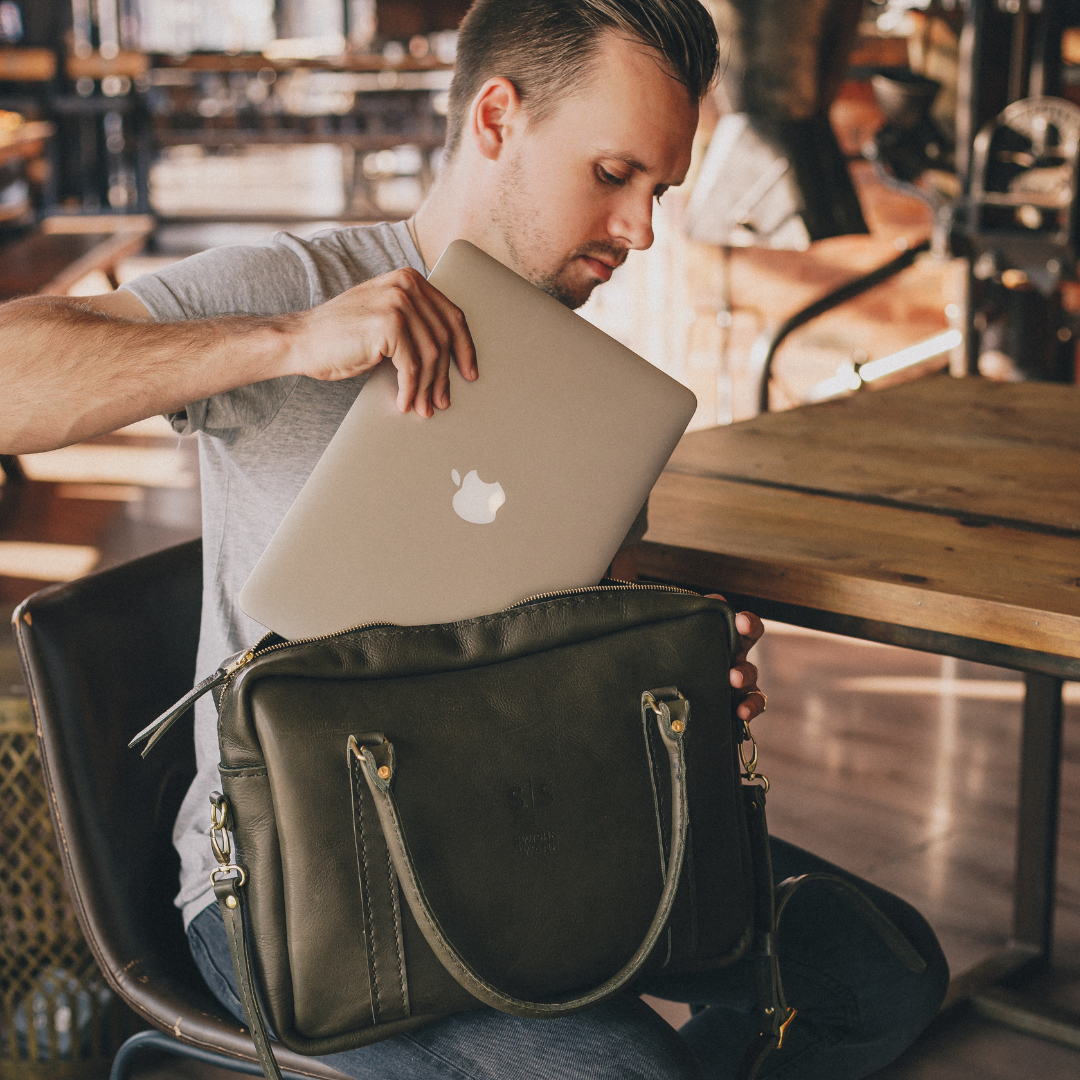 Classic Leather Boaz Briefcase - Olive Green