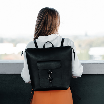 Premium Leather Ladies Backpack - Black
