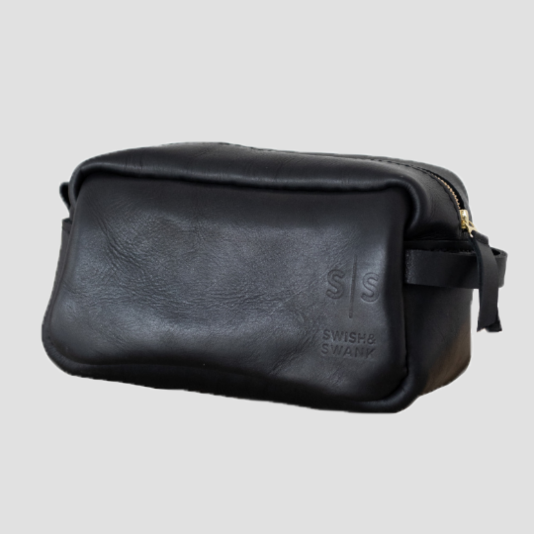 Unisex Genuine Leather Toiletry Bag - Black