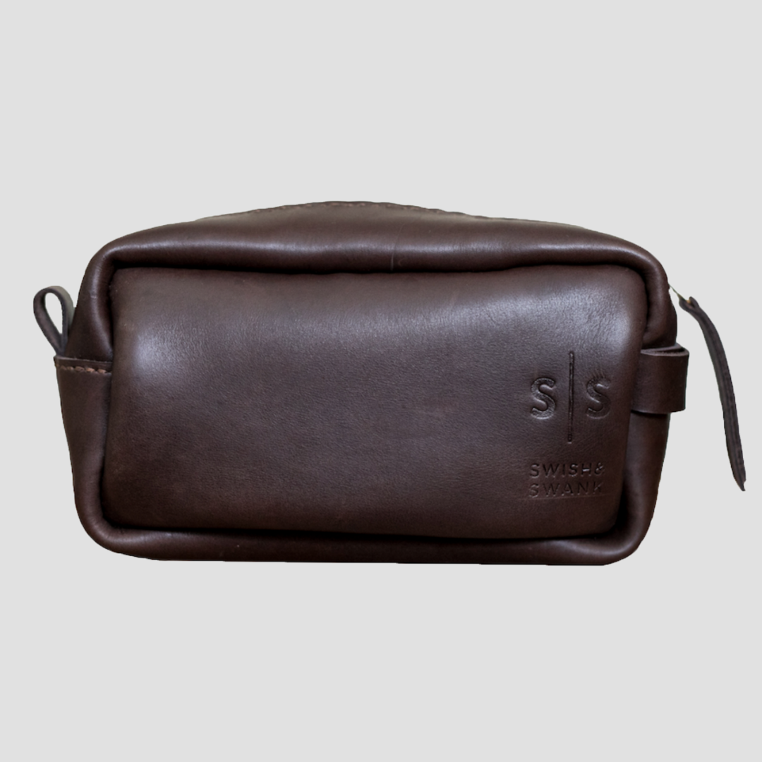 Unisex Genuine Leather Toiletry Bag Chocolate Brown