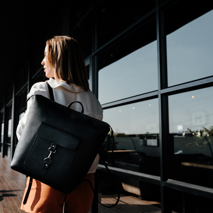 Premium Leather Ladies Backpack - Black