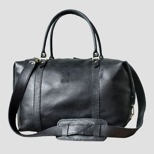 Classic Leather Duffle Bag - Black Weekender