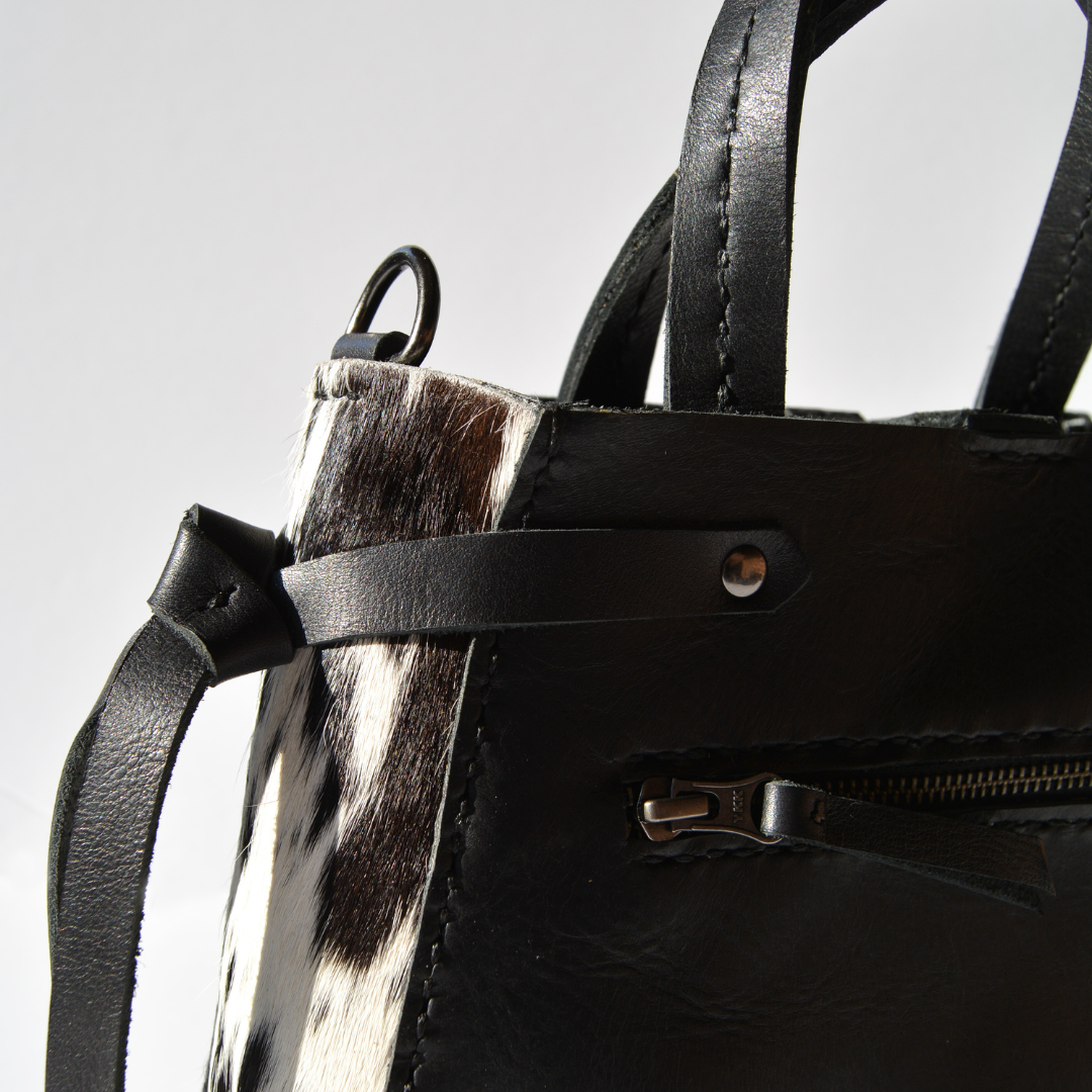 Nguni Ruby Handbag - Salt and Pepper