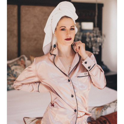 Luxury Long Sleeve Satin Nightwear - Blush Pink
