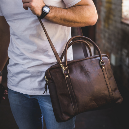 Classic Leather Boaz Briefcase - Chocolate Brown