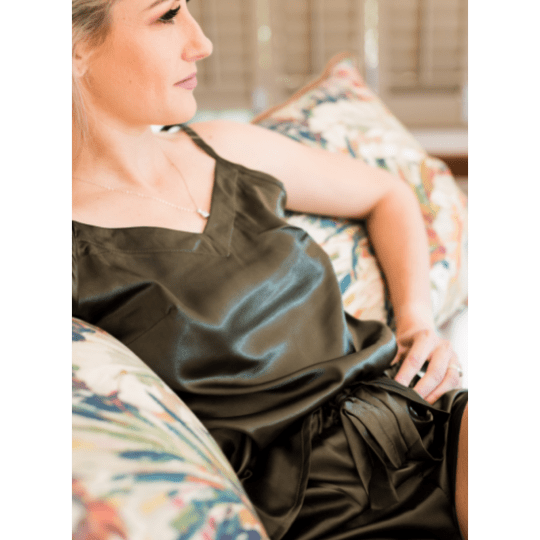 Olive Satin Nightwear Set - CLEARANCE SALE - SWISH AND SWANK