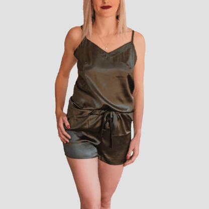 Olive Satin Nightwear Set - CLEARANCE SALE - SWISH AND SWANK
