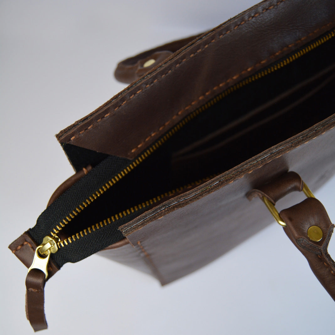 Classic Naomi Leather Handbag - Chocolate Brown
